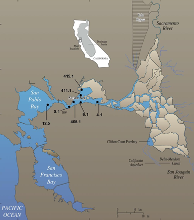 Illustration of sampling sites for Selenium in Potamocorbula amurensis study.