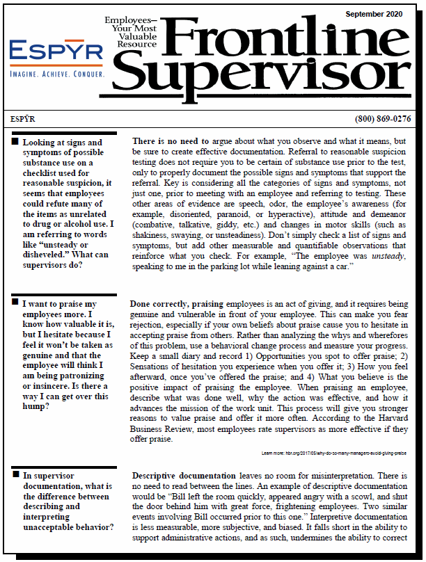 Frontline Supervisor September 2020 Front Cover