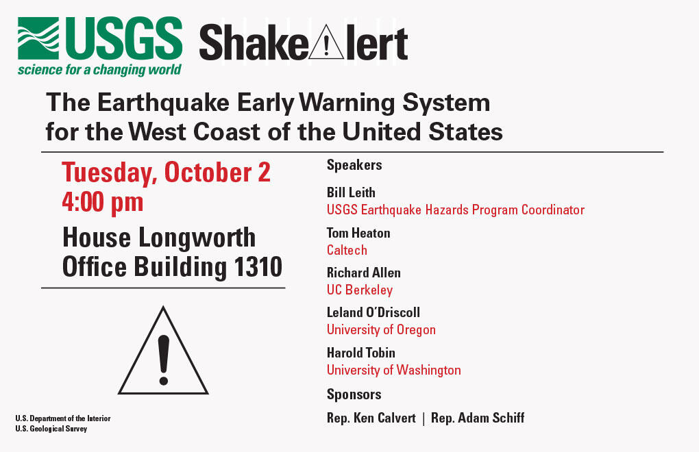 Flyer for "ShakeAlert: the Earthquake Early Warning System for the West Coast of the United States"