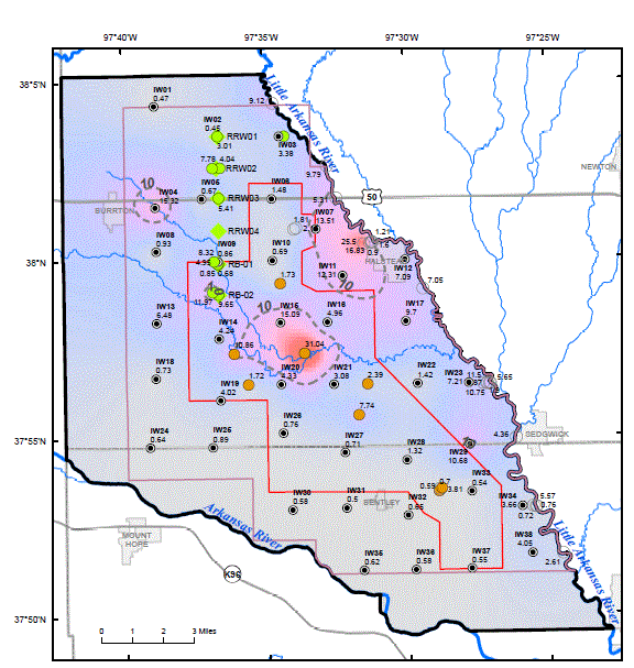 Average arsenic concentrations in shallow wells, 1995-2012