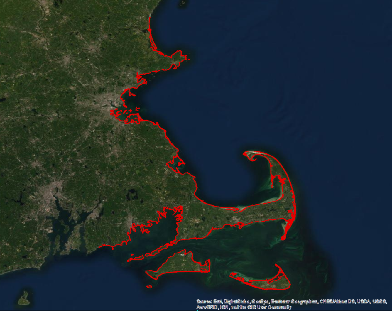 Massachusetts coastline map