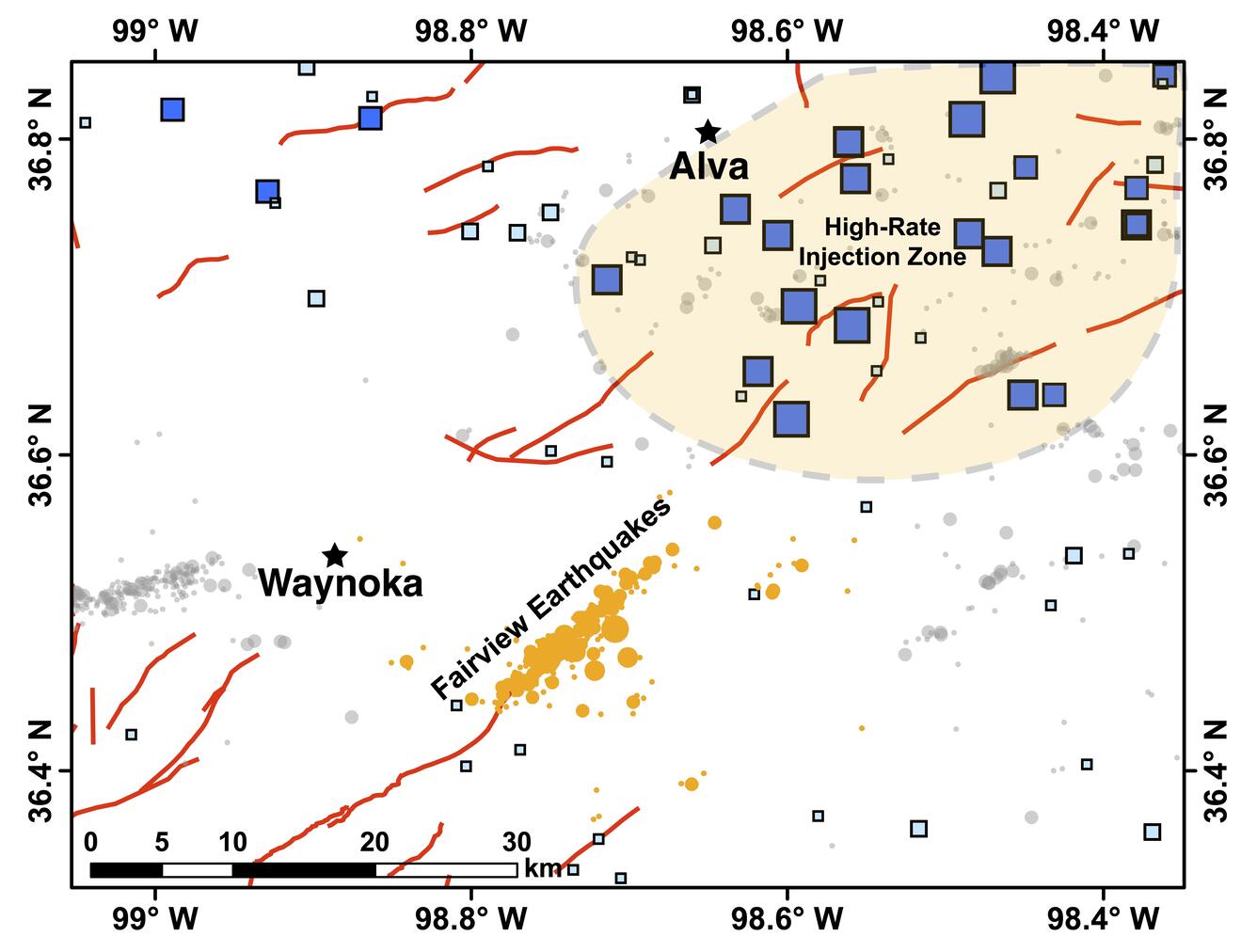 Map of Fairview, OK earthquake sequence