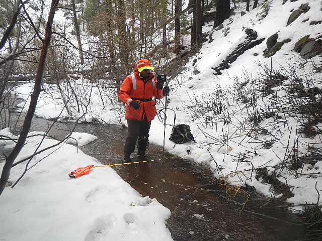 Measuring streamflow at site 1, Clear Creek near Carson City, Nevada