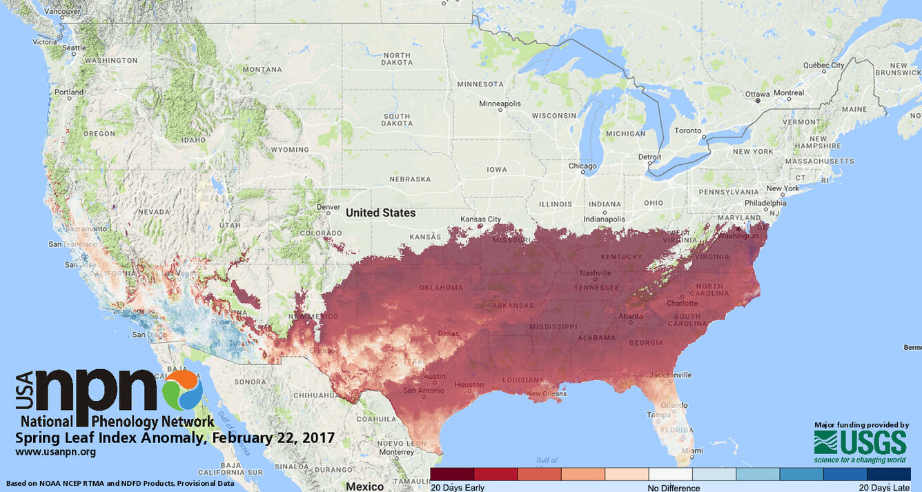 Spring 2017 Advances Very Early in Much of the USA 