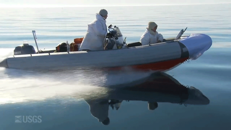 A boat appearing to go fast in the water