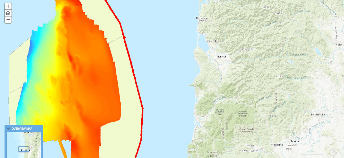 Map shows location of a study and offshore data collected there.