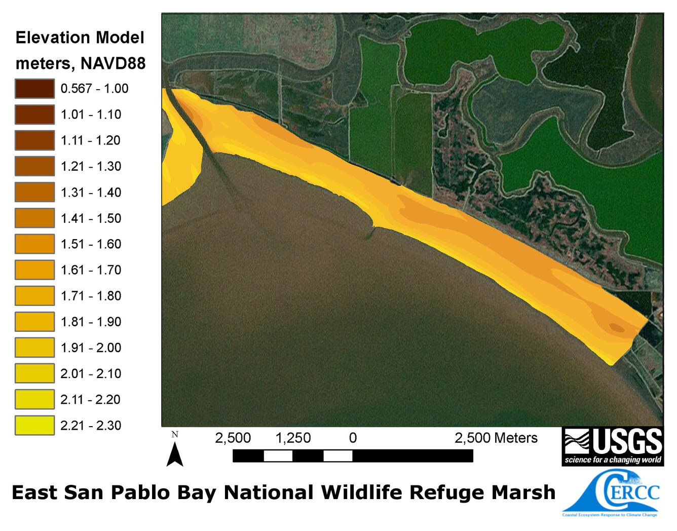 WERC Map of the derived elevation data at the East San Pablo Bay Marsh 
