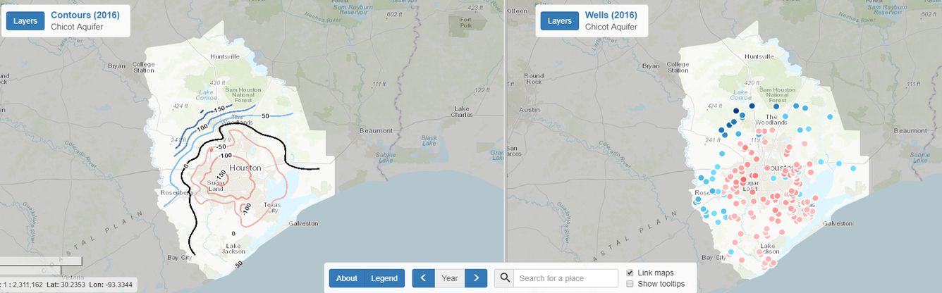 Screen shot of the Texas Gulf Coast Groundwater and Land Subsidence Viewer