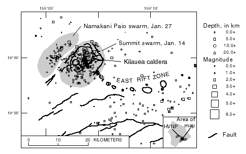 Map showing earthquake epicenters for January 1998