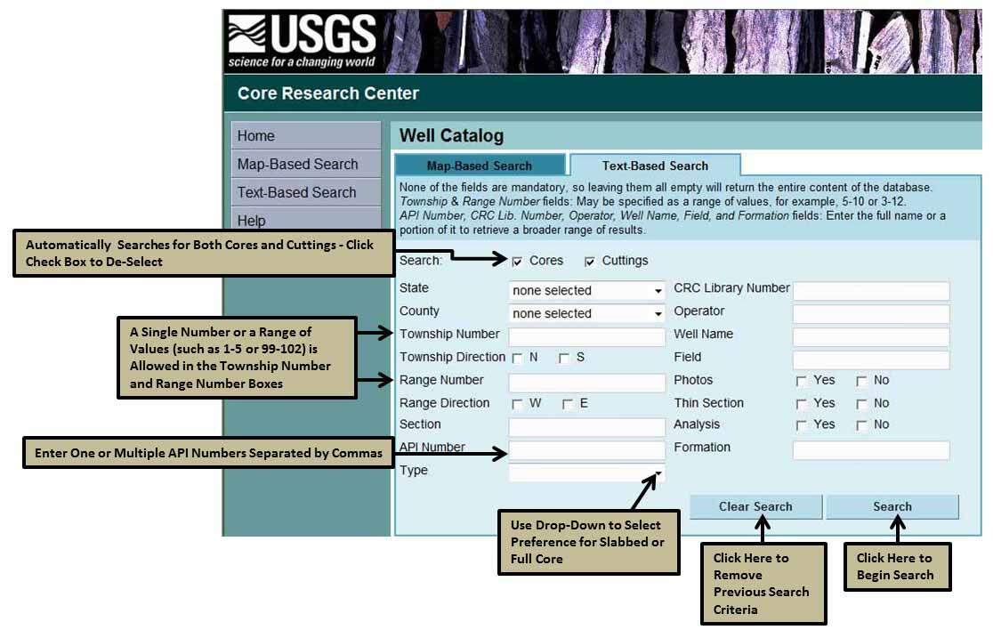 The form to enter search criteria into these boxes