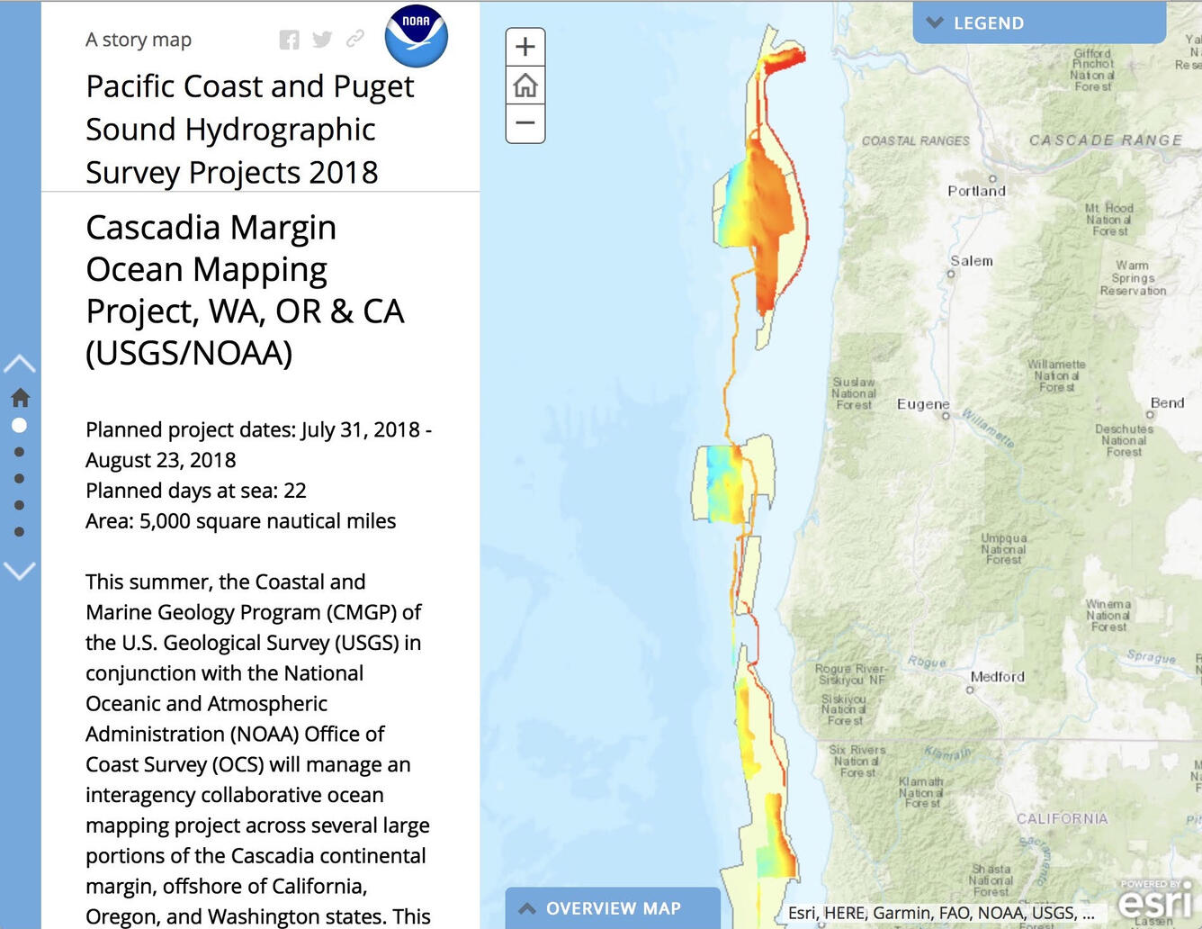 Text on the left describes a study project and on the right is a map that shows location of the study and data collected there.