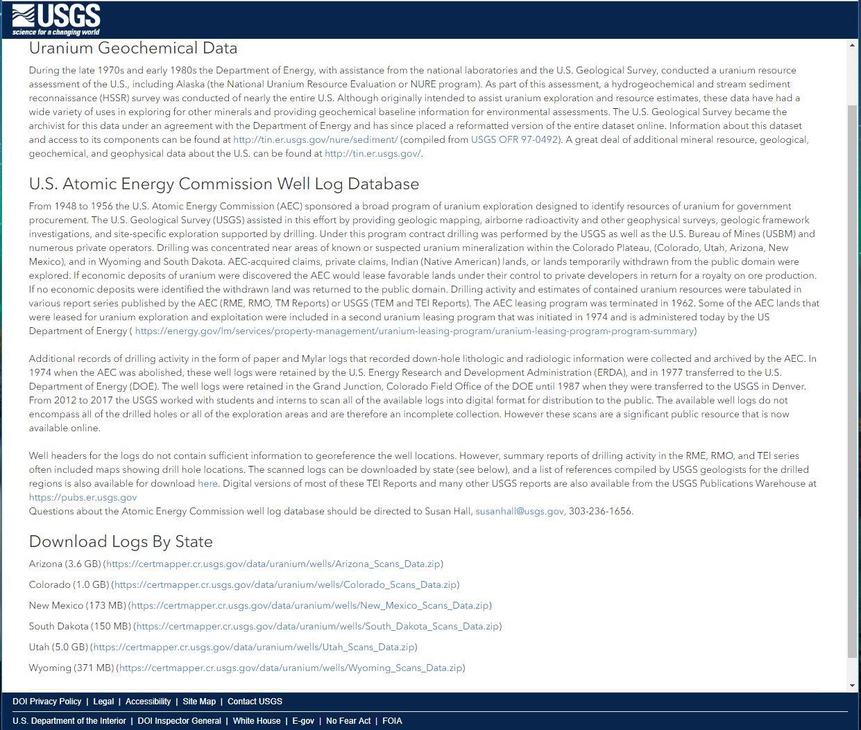 Uranium Geochemical and Well Log Data Download Page