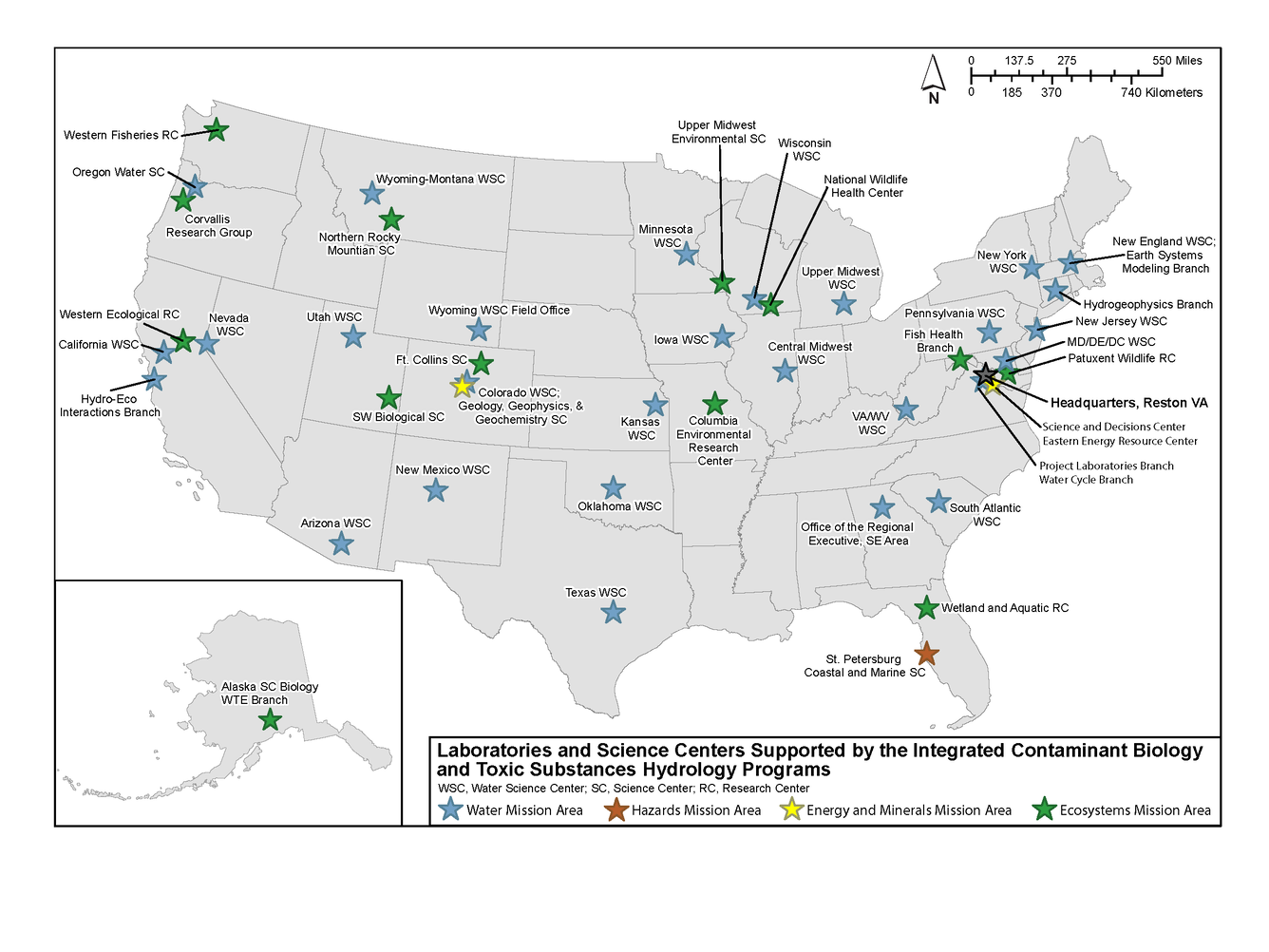 US Map of Environmental Health Mission Area funded locations