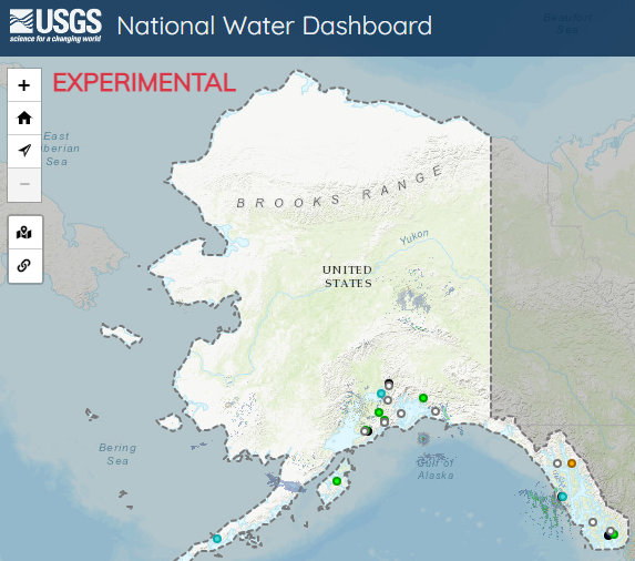 Alaska view on the National Water Dashboard