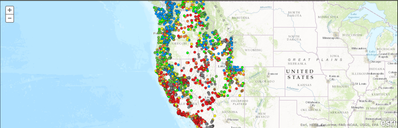 Map of data collection sites from the 2015 Western US drought survey