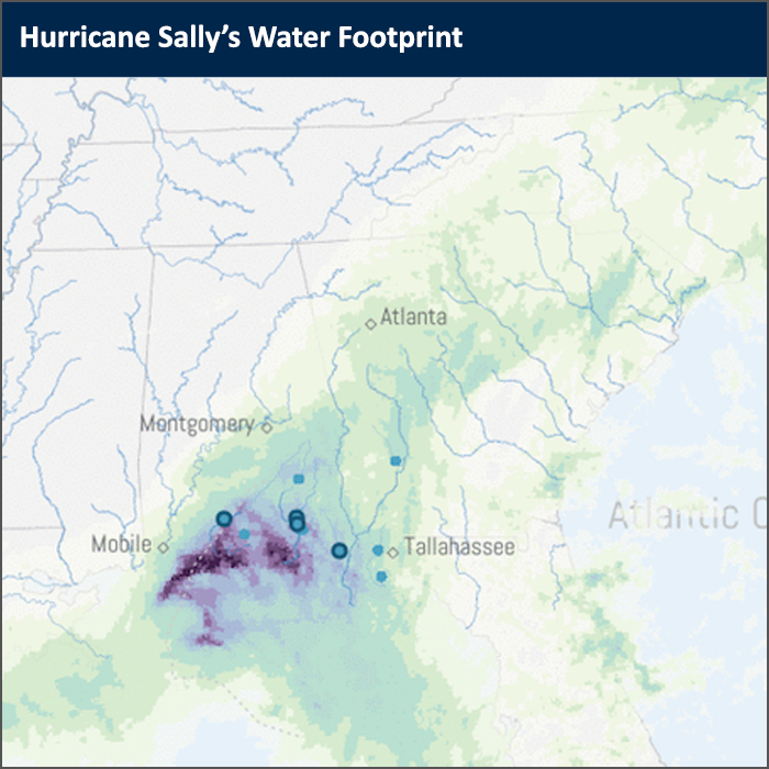 Small map showing water footprint for Hurricane Sally.