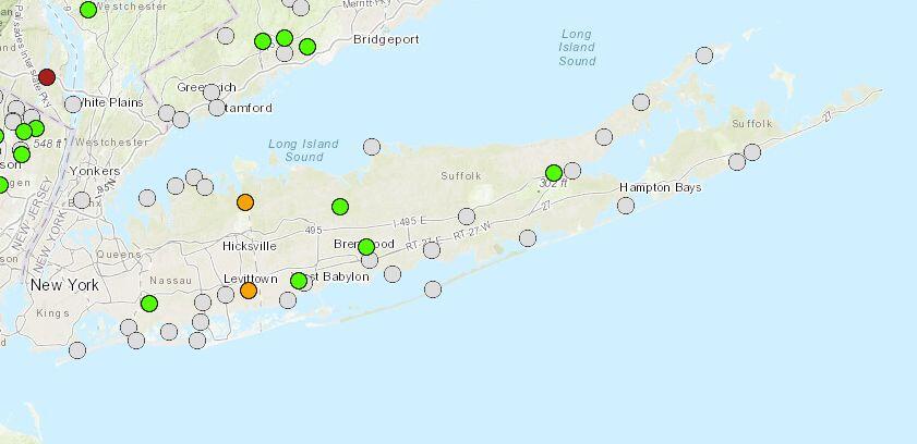 Illustration of Long Island with multicolored dots
