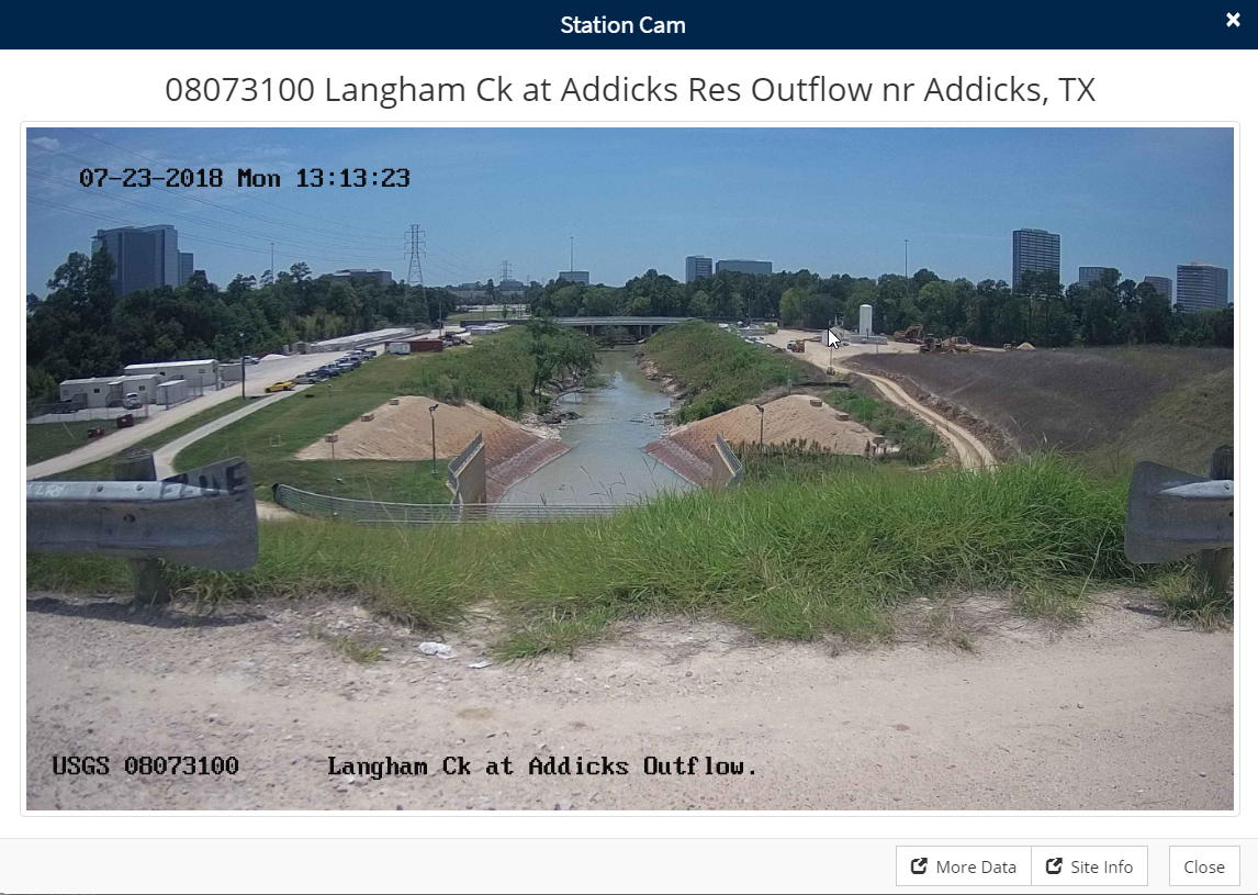 Image from the webcam at Langham Creek at Addicks Reservoir outflow near Addicks, Tex.