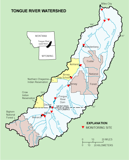 Tongue River Surface-Water-Quality Monitoring Network Site Map