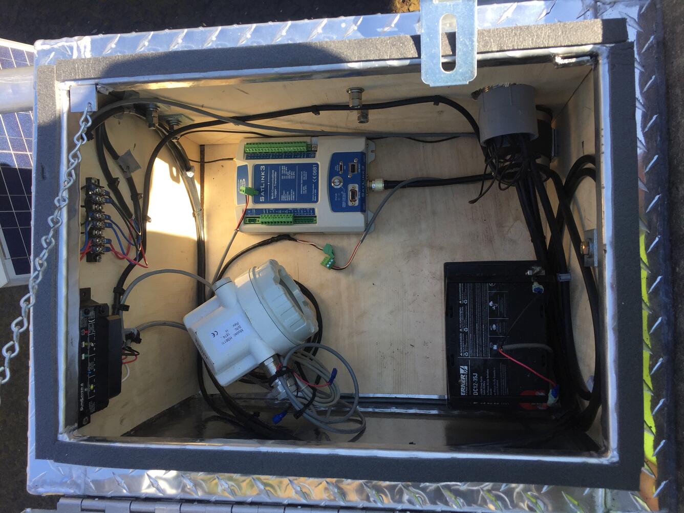 East Fork Whitewater River at Richmond IN - inside view of gage equipment