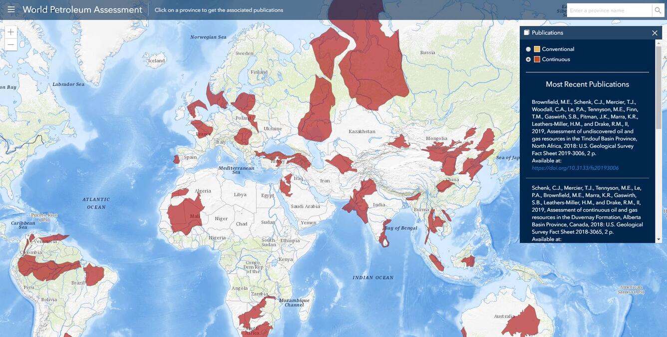 Application to explore Continuous/Unconventional World Oil and Gas Assessment Publications