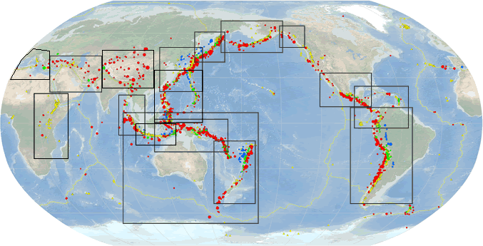 map of globe with black rectangles showing coverage of published maps