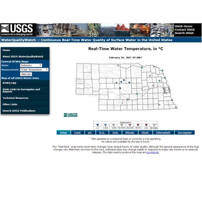 Screen shot of WaterQualityWatch for Nebraska