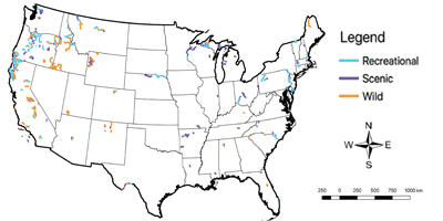 Map of Wild and Scenic Rivers as of 2018 linked to the NHDPlusV2.1