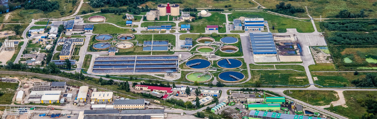 Aerial view of a wastewater treatment plant