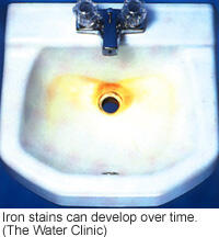 A sink with iron stains