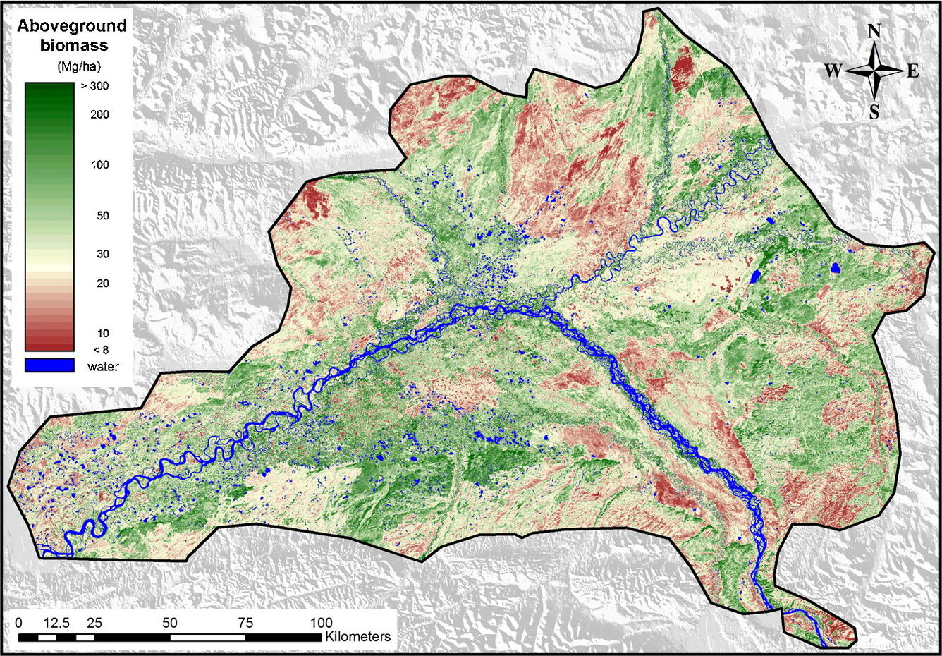 Map of 30-m resolution total AGB for the Yukon Flats ecoregion