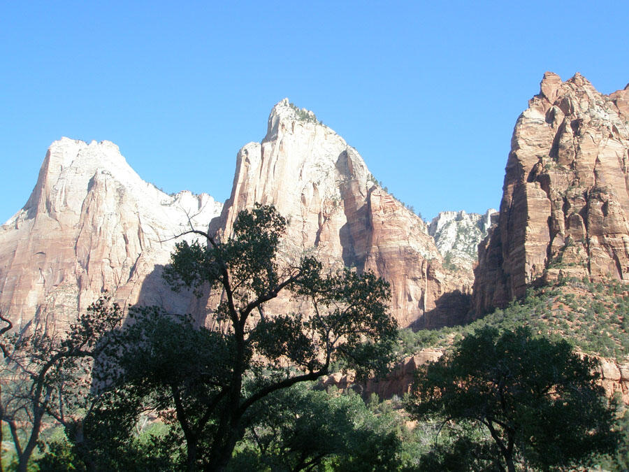 Three Patriarchs, towers of Navajo Sandstone in Zion Canyon