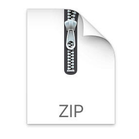 Icon made to look like a zipper on piece of paper is being unzipped, with the word ZIP at the bottom of the paper.