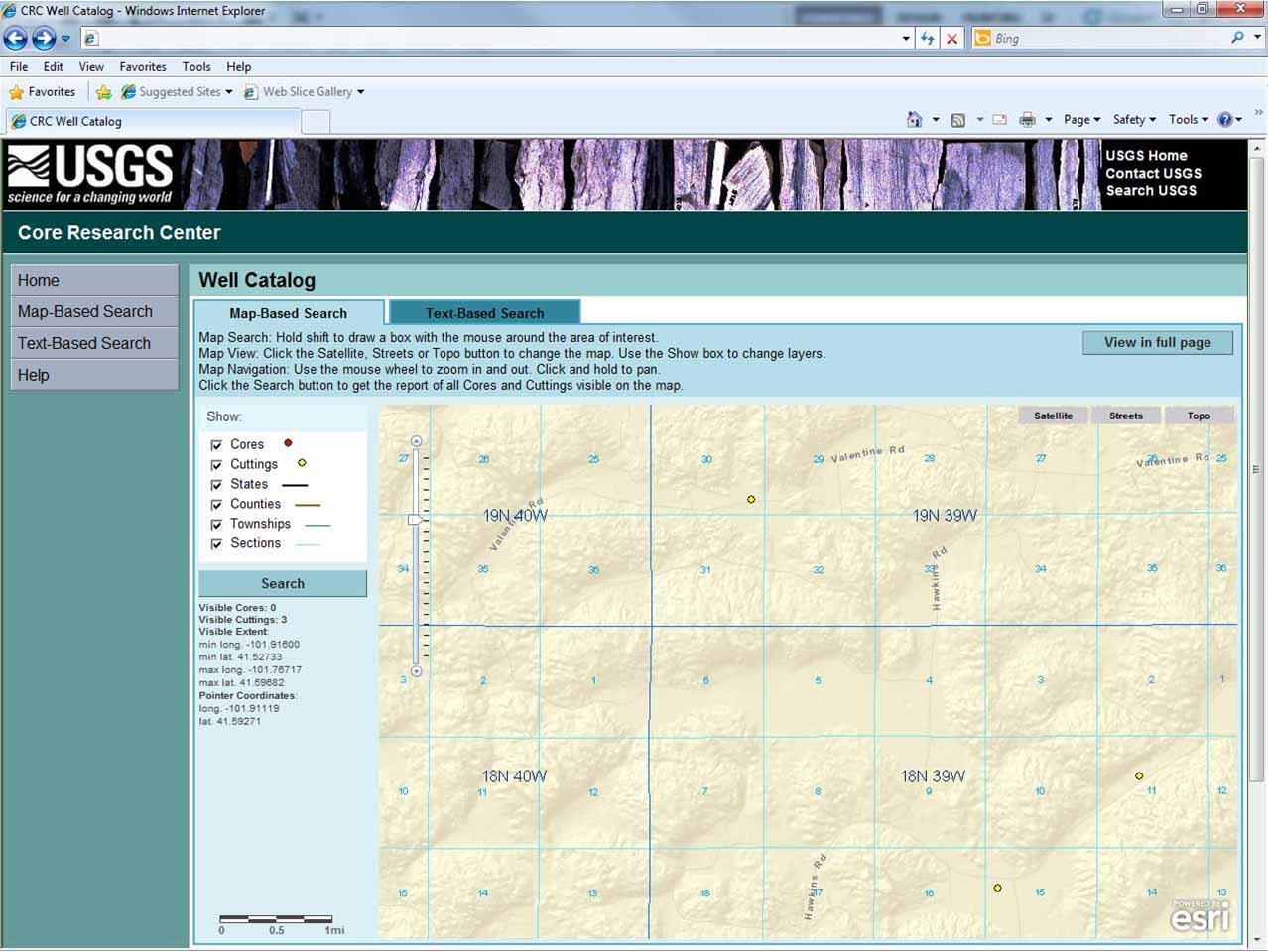 View of the map zoomed to see townships, ranges and sections