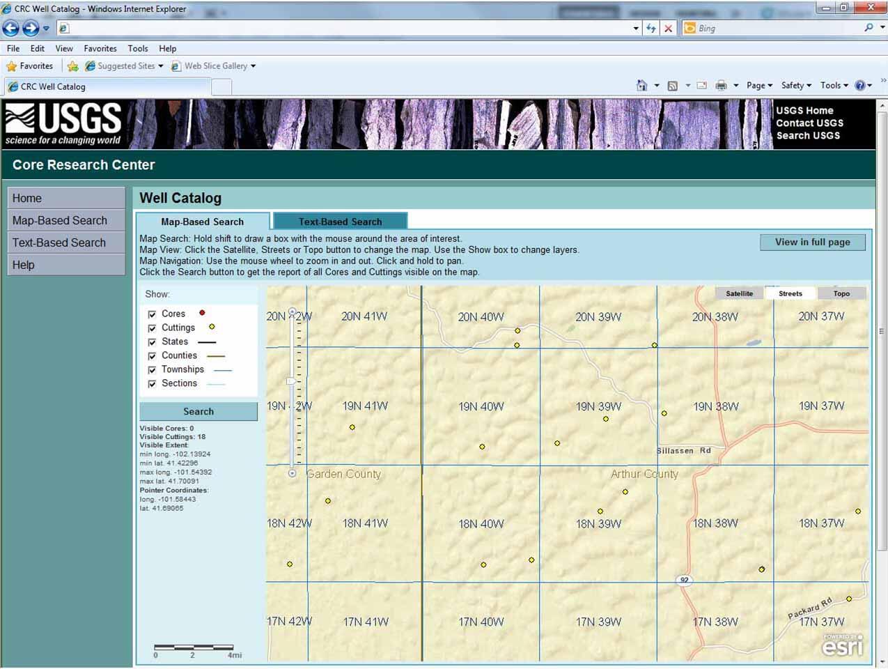 View of the map zoomed to see townships and ranges