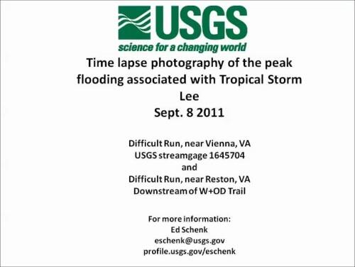 video thumbnail: Time Lapse Photography of Tropical Storm Lee Flooding (downstream of W&amp;OD Trail)