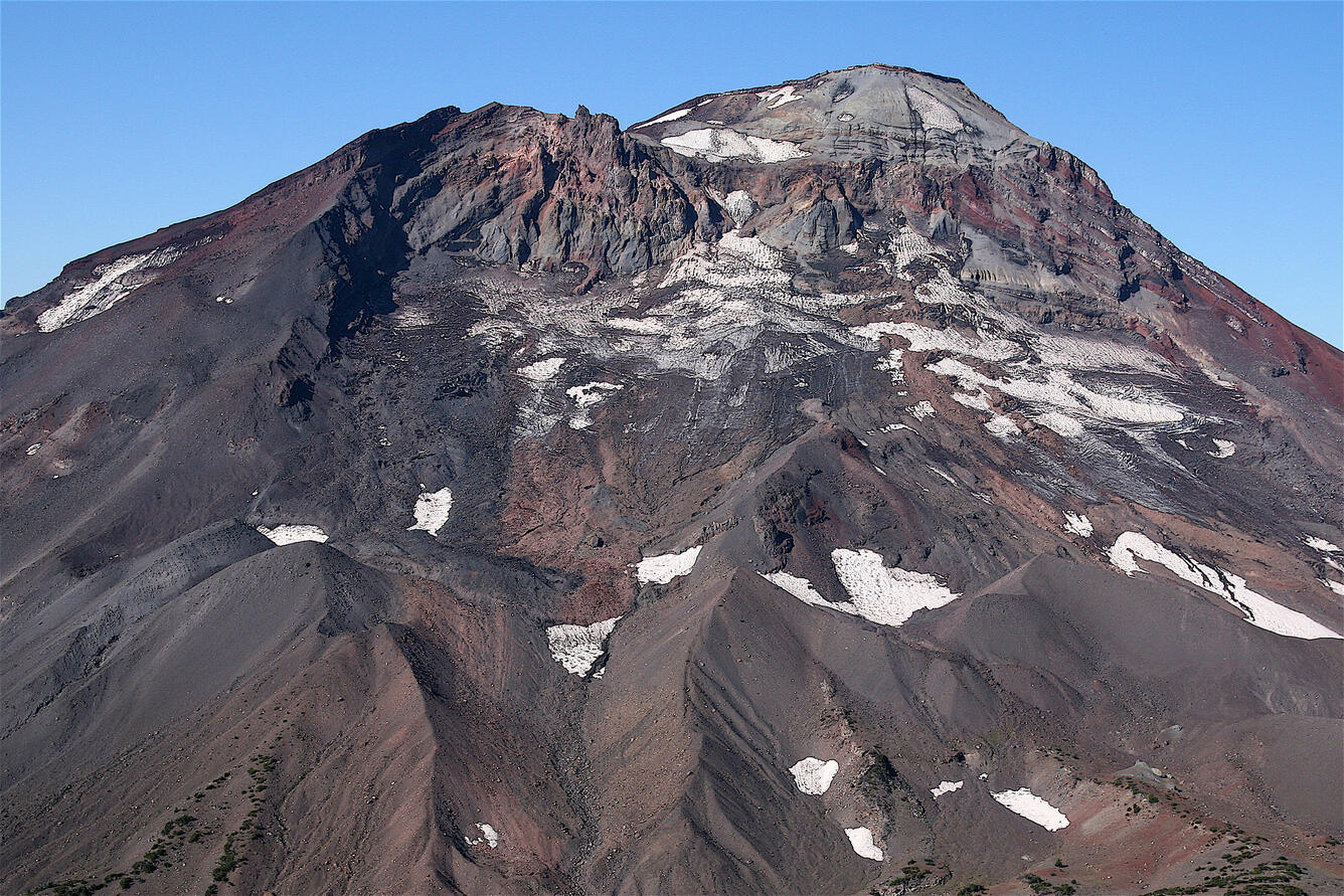 South Sister volcano's northeast face with stacks of andesite lava