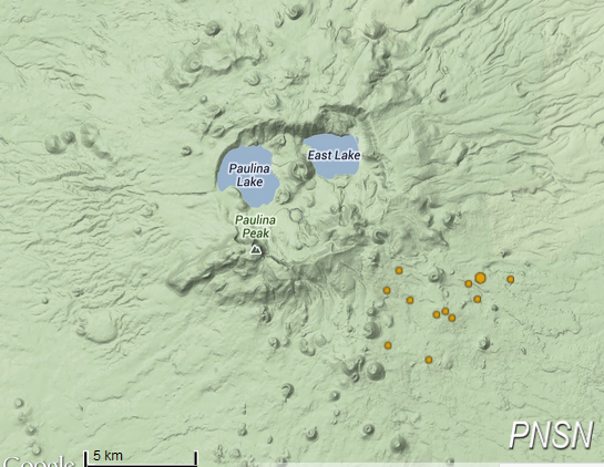 Map showing locations of 12 events on southeast flank of Newberry V...