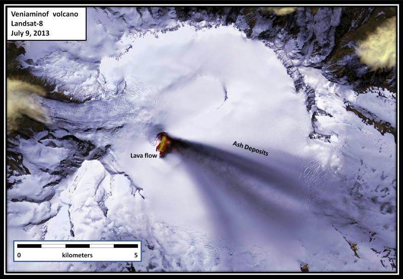 Composite satellite image, including lava flow thermal infrared, of...