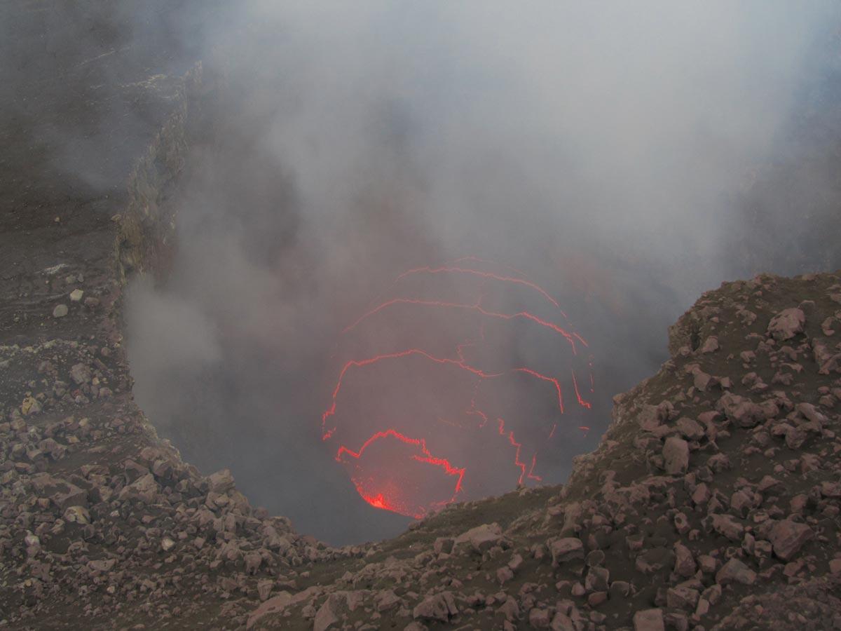 View of the active lava lake at Halema‘uma‘u. The lava upwells at t...