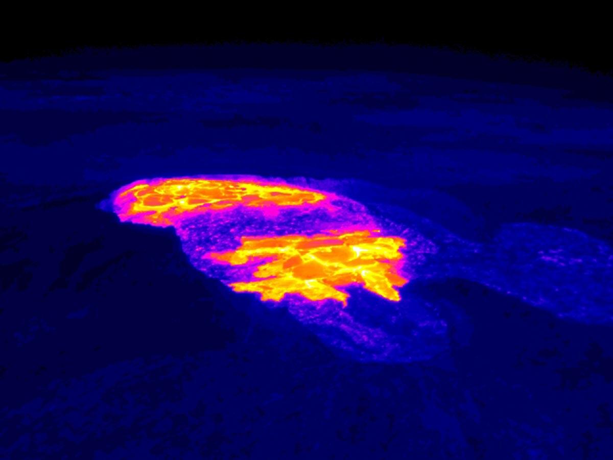 The active lava within Pu‘u ‘Ō‘ō crater showing the two perched lav...