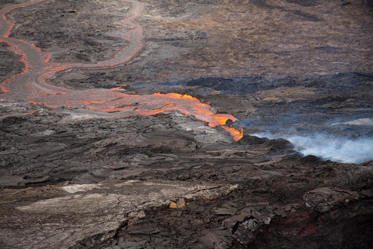 Close-up aerial view of the head of the erupting fissure. The edge ...