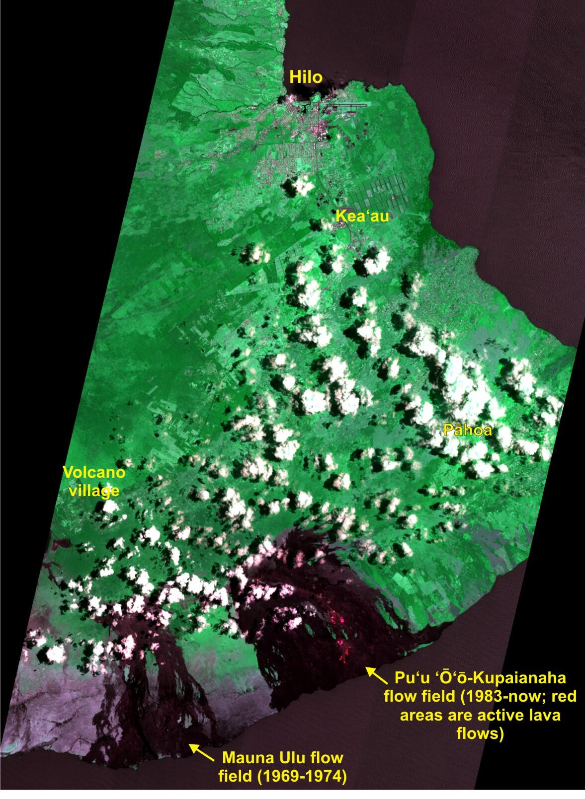 Satellite image of ongoing lava flow activity...