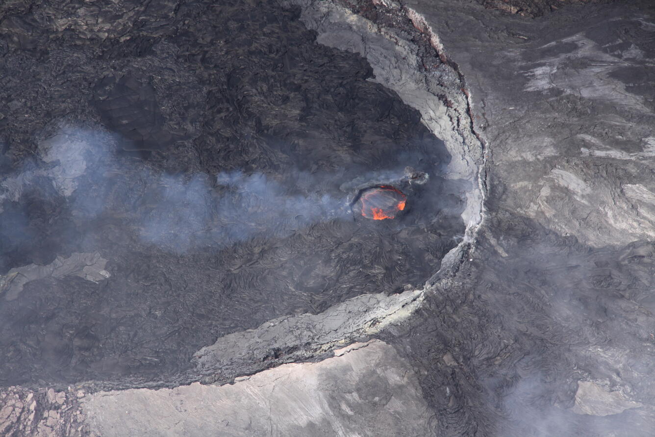 A closer view of the lava lake in the northeast portion of the crat...