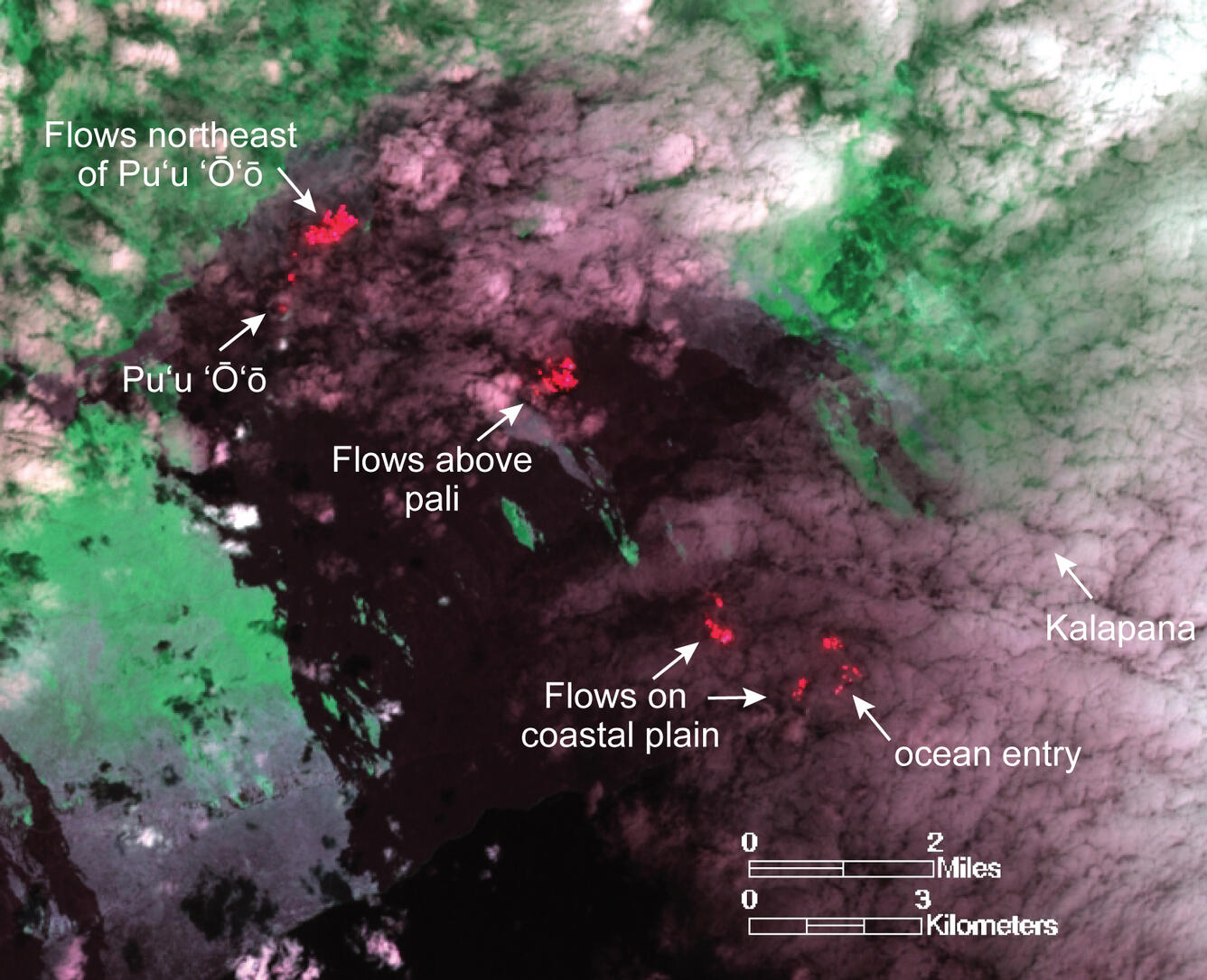 Satellite image shows active breakouts on flow field...