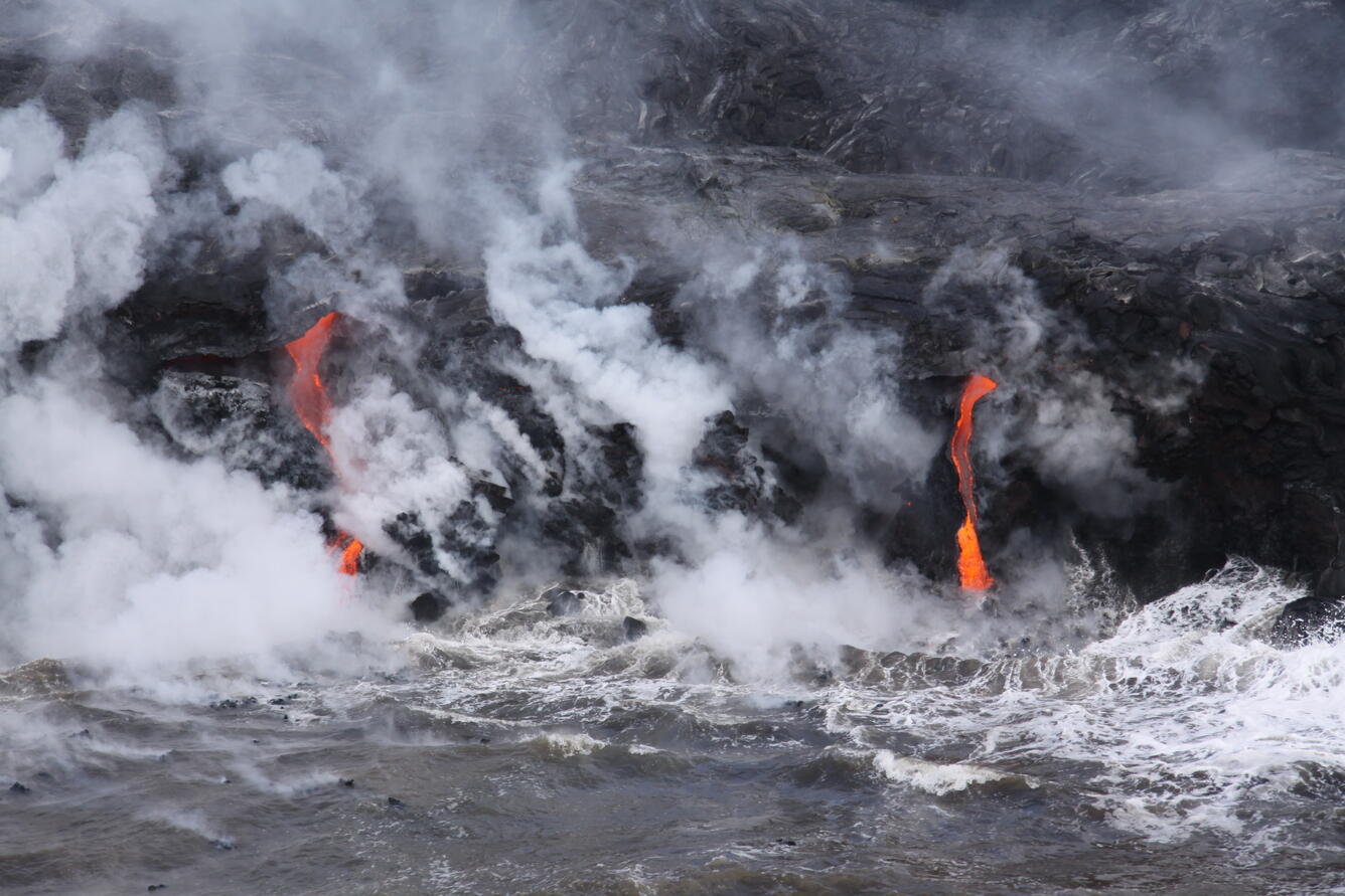 Another entry point has two larger lava streams entering the water....