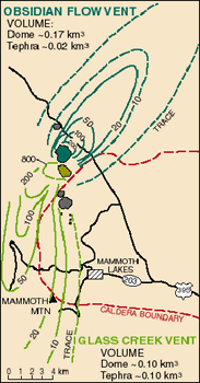 Distribution of tephra and a pyroclastic flow from the Obsidian and...