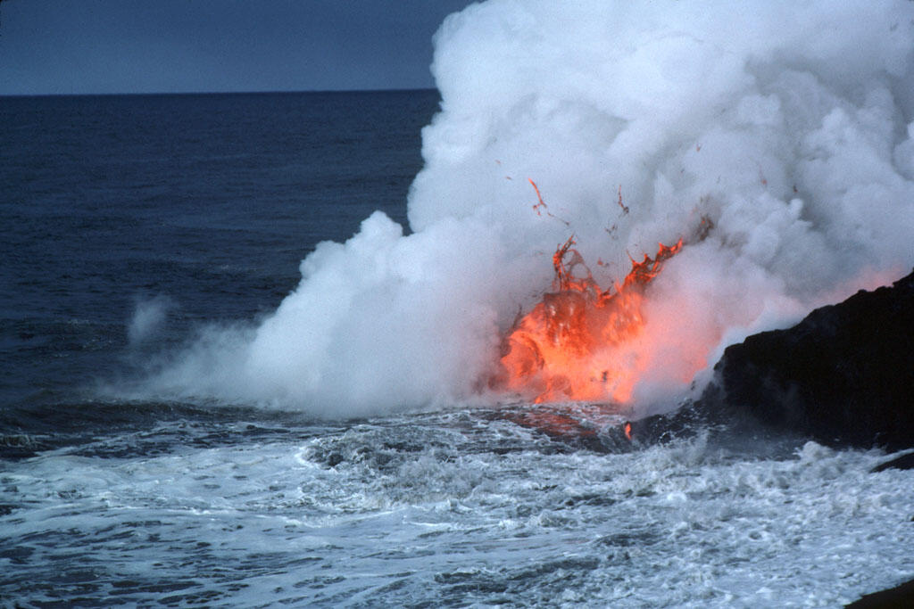 Lava bubble burst explosion produces thin sheets of spatter known a...