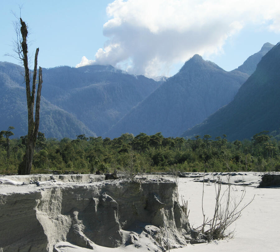 Sediments from 2008 eruption of Chaitén, Chile....