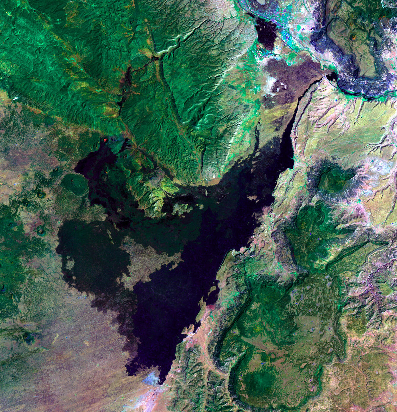 Zuni-Bandera volcanic field Landsat satellite image. Lava flows are...